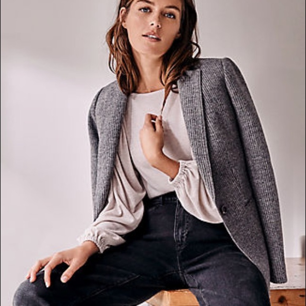 Ann Taylor Hutton Blazer In Sweater Knit In Light Charcoal Heather 6 Petite BNWT